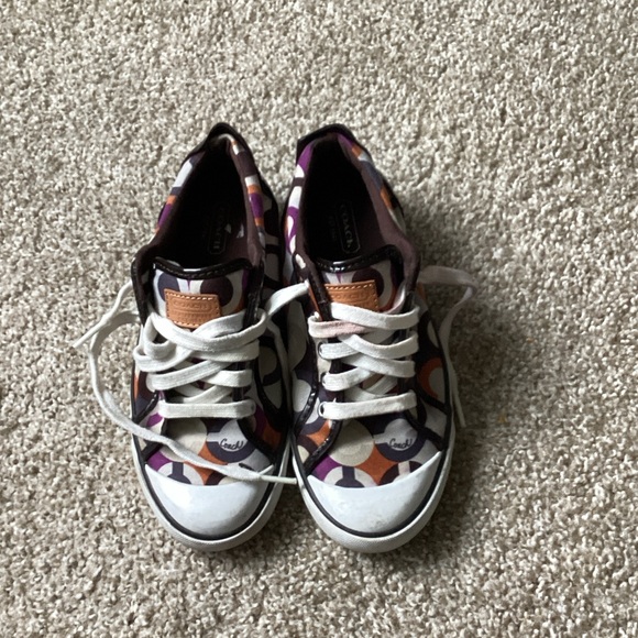 Coach Shoes - Coach Low-Top Canvas Sneakers in Purple, Orange & White